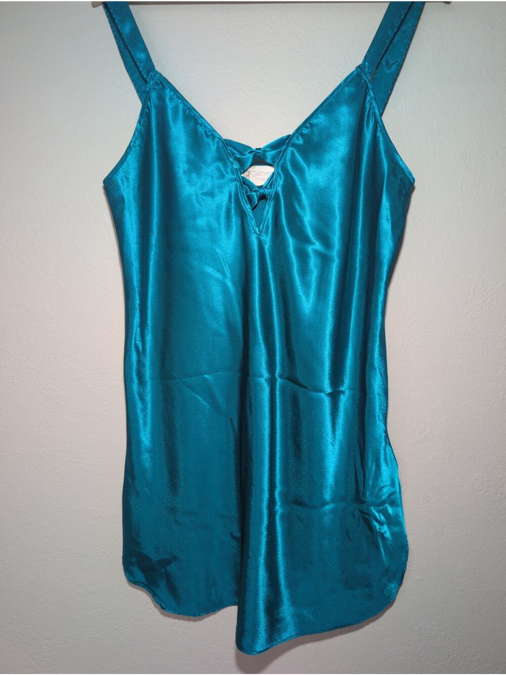 VTG Y2K California Dynasty L Emerald Green Satin Chemise Lingerie‎ Slip Dress